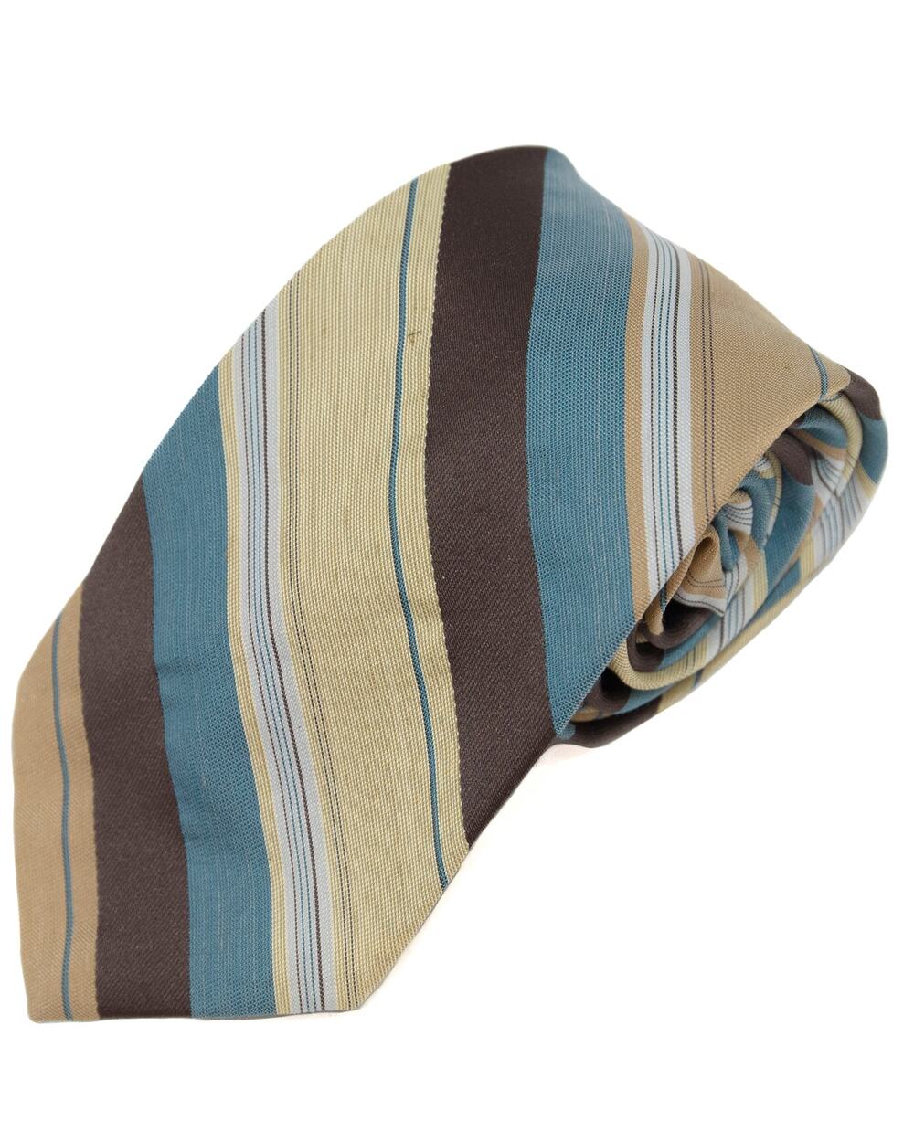Vintage Retro Joske's Blue Brown Cream Striped Necktie Neck Tie